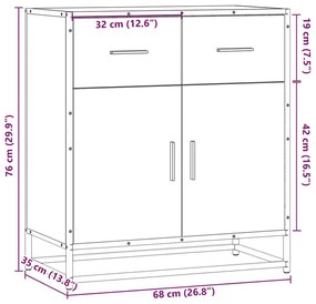 Συρταριέρα καφέ δρυς 68x35x76 cm Κατασκευασμένο ξύλο - Καφέ