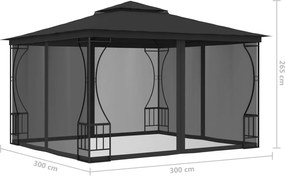 vidaXL Κιόσκι με Δίχτυα Ανθρακί 300 x 300 x 265 εκ.