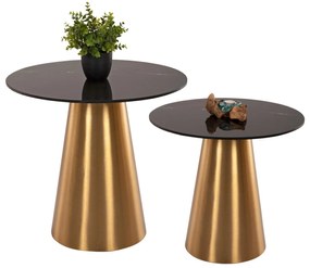 SIDE TABLES 2PCS RENGI  METAL IN GOLD-BLACK CERAMIC TOP Φ56&amp;Φ43 cm.