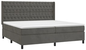 vidaXL Κρεβάτι Boxspring με Στρώμα Σκούρο Γκρι 200x200 εκ. Βελούδινο