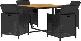 vidaXL Σετ Τραπεζαρίας Κήπου 5 Τεμαχίων Μαύρο Συνθ. Ρατάν με Μαξιλάρια