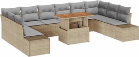 vidaXL Σετ Καναπέ Κήπου με μαξιλάρι 11 pcs Μπεζ και Γκρι
