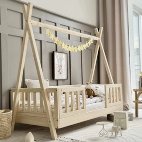 Κρεβάτι Βρεφικό Montessori Tipi Duo με Κάγκελα 29cm σε Φυσικό  Ξύλο  100×190cm  Luletto