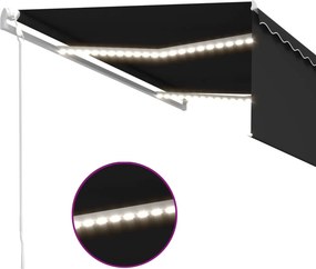 vidaXL Τέντα Αυτόματη με Σκίαστρο/LED/Αισθ. Ανέμου Ανθρακί 4 x 3 μ.