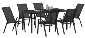 vidaXL Σέτ φαγητού για κήπο 7 pcs Μαύρο Textilene και ατσάλι