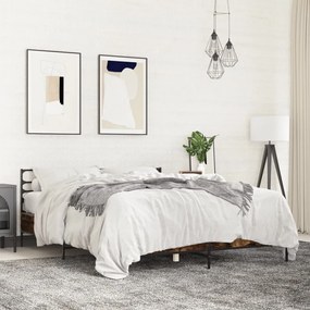 vidaXL Πλαίσιο Κρεβατιού Καπνιστή Δρυς 150x200εκ. Επεξ. Ξύλο & Μέταλλο