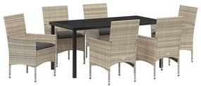 vidaXL Σέτ φαγητού για κήπο με μαξιλάρι 7 pcs Ανοιχτό γκρι Πολυ ράταν