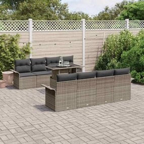 vidaXL Σετ Καναπέ Κήπου με μαξιλάρι 9 pcs Γκρι Πολυ ράταν