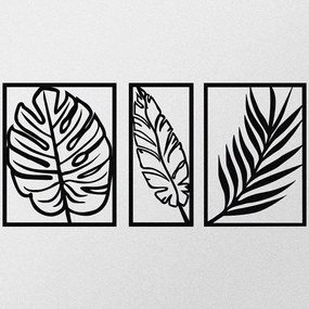 Διακοσμητικό Τοίχου Leaf (Σετ 3Τμχ) 279ENZ1133 30x38/17x38/27x38cm Black Wallity Metal