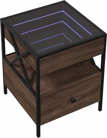 vidaXL Κομοδίνο Άπειρο Φως LED Καφέ Δρυς 40x40x51 εκ.