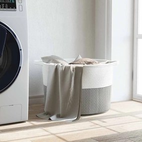 vidaXL Καλάθι Απλύτων Γκρι και Λευκό Ø55x36 εκ. Βαμβακερό
