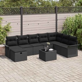 vidaXL Σετ Καναπέ Κήπου 9 pcs Μαύρο 297.5 x 187.5 x 85 εκ Πολυ ράταν