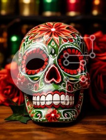 Intra Συλλεκτικό Ξύλινο Παζλ Plywood  4mm - Πολύχρωμο Sugar Skull για την Ημέρα των Νεκρών Σε Ξύλινο Κουτί - Διαστάσεις: 10x10 cm – 25 κομμάτια