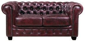 WOODWELL CHESTERFIELD Birmingham Καναπές 2Θέσιος Σαλονιού Καθιστικού, Δέρμα Antique Red 155x91x74cm Ε9574,24