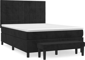 vidaXL Κρεβάτι Boxspring με Στρώμα Μαύρο 140x190 εκ. Βελούδινο