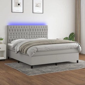 VidaXL Κρεβάτι Boxspring με Στρώμα & LED Αν.Γκρι 180x200εκ. Υφασμάτινο