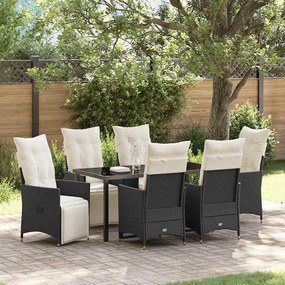 vidaXL Σέτ φαγητού για κήπο με μαξιλάρι 7 pcs Μαύρο Πολυ ράταν