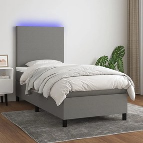 ΚΡΕΒΑΤΙ BOXSPRING ΜΕ ΣΤΡΩΜΑ &amp; LED ΣΚ.ΓΚΡΙ 90X200 ΕΚ. ΥΦΑΣΜΑΤΙΝΟ 3134686