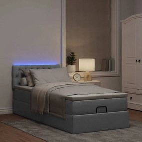 vidaXL Οθωμανικό κρεβάτι με στρώμα &amp; LEDs Ανοιχτό γκρι Ύφασμα