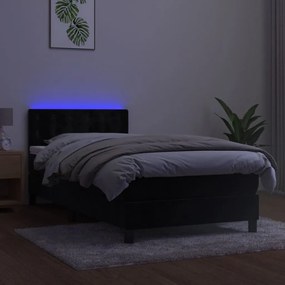 vidaXL Κρεβάτι Boxspring με Στρώμα & LED Μαύρο 90x200 εκ. Βελούδινο