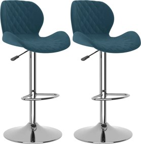 vidaXL Σκαμπό Μπαρ 2 τεμ. Μπλε Βελούδινα