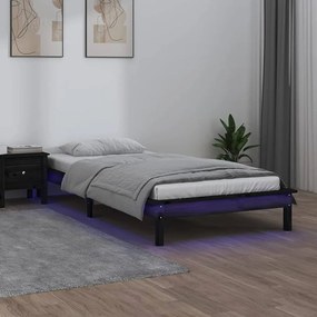 Πλαίσιο Κρεβατιού με LED Μαύρο 90 x 200 εκ. από Μασίφ Ξύλο