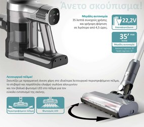 BRUNO επαναφορτιζόμενη ηλεκτρική σκούπα 2 σε 1 BRN-0160, 200W, ασημί