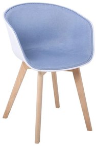 OPTIM Πολυθρόνα PP Άσπρο, Ύφασμα Μπλε, Ξύλινο πόδι Οξιά 54x51x79cm
