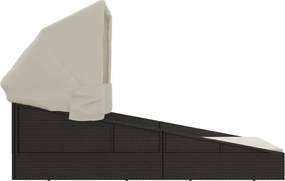 vidaXL Ξαπλώστρα με Πτυσσόμενη Οροφή Μαύρη 200x114x128 εκ. Συνθ. Ρατάν