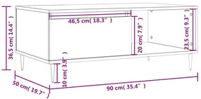 Τραπεζάκι Σαλονιού Γυαλ. Λευκό 90x50x36,5 εκ. Επεξεργ. Ξύλο - Λευκό