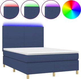 vidaXL Κρεβάτι Boxspring με Στρώμα &amp; LED Μπλε 140x190 εκ. Υφασμάτινο
