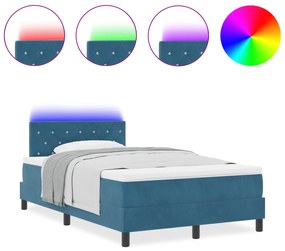vidaXL Κρεβάτι με Στρώμα & LED Μπλε του Μεσονυχτίου 120x190 εκ Βελούδο