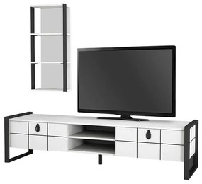 Σύνθεση τηλεόρασης Ursula Megapap από μελαμίνη χρώμα λευκό - μαύρο 184,5x34x45εκ.