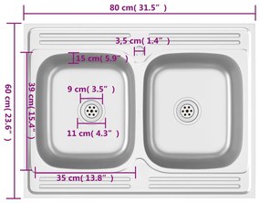 ΝΕΡΟΧΥΤΗΣ ΔΙΠΛΗ ΓΟΥΡΝΑ ΑΣΗΜΙ 800X600X155 ΧΙΛ. ΑΝΟΞΕΙΔΩΤΟ ΑΤΣΑΛΙ 147235