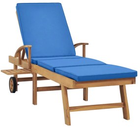 vidaXL Ξαπλώστρα Μπλε από Μασίφ Ξύλο Teak με Μαξιλάρι