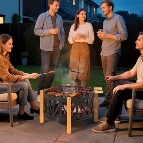 Outsunny 2-σε-1 Εστία Τζακιού Ø75 x 58 εκ. με κάλυμμα προστασίας από σπινθήρες και εργαλείο, Μαύρο