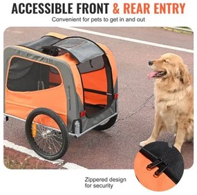 VEVOR Dog Bike Trailer, Supports up to 66 lbs, Pet Cart Bicycle Carrier, Easy Folding Frame with Quick Release Wheels, Universal Bicycle Coupler, Reflectors, Flag, Collapsible to Store, Orange/Gray
