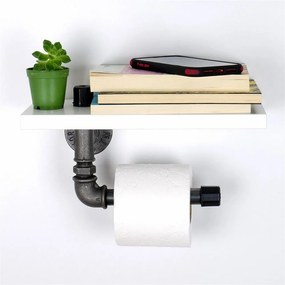 Χαρτοθήκη Μπάνιου Με Ράφι Boruraf235 268EVL1372 30x12x23 White Kalune Design Mdf,Μέταλλο