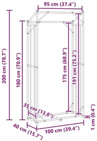 Ράφι για καυσόξυλα με κάλυμμα βροχής 100x40x200 εκ. - Μαύρο