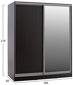 Ντουλάπα Συρόμενη ADLER Δίφυλλη με Καθρέπτη Wenge 160x60x210Υεκ. 160x60x210 εκ.