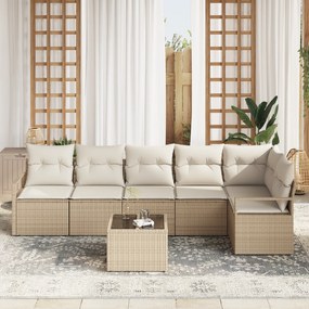 vidaXL Σετ 7 κομματιών καναπέ κήπου με μαξιλάρια καφέ πολυ ρατάν