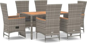 vidaXL Σετ Τραπεζαρίας Κήπου 7 τεμ. Γκρι Συνθ. Ρατάν με Μαξιλάρια
