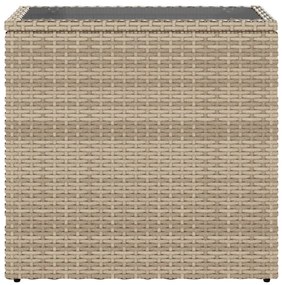 vidaXL Τραπέζι Κήπου με Γυάλινη Επιφ. Μπεζ 58x27,5x55 εκ. Συνθ. Ρατάν