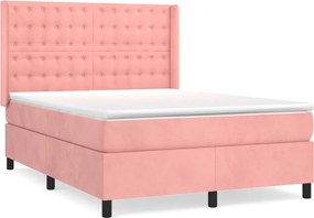 vidaXL Κρεβάτι Boxspring με Στρώμα Ροζ 140x200 εκ. Βελούδινο