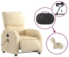 vidaXL Πολυθρόνα Μασάζ Ανακλινόμενη Ηλεκτρική Κρεμ Υφασμάτινη