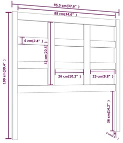 vidaXL Κεφαλάρι Κρεβατιού Μαύρο 95,5 x 4 x 100 εκ. Μασίφ Ξύλο Πεύκου