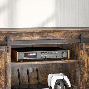 HOMCOM Έπιπλο Τηλεόρασης, Βιομηχανικού Σχεδιασμού, για Τηλεοράσεις 60&#039;&#039;, 6 ράφια, 2 συρόμενες πόρτες, Καφέ/Μαύρο