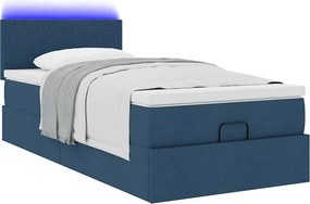 vidaXL Οθωμανικό κρεβάτι με στρώμα &amp; LEDs Μπλε 90x190cm ύφασμα