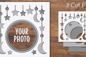 Σετ των 2 Intra απο ξύλο plywood 3mm-4mm πάχος 3D Layered Frame Moon and Star Papercut Δίασταση 20x30 cm INTRAFABR-97119674