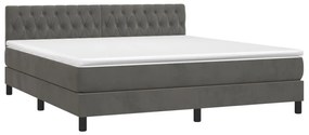 Κρεβάτι Boxspring με Στρώμα &amp; LED Σκ. Γκρι 180x200εκ. Βελούδινο - Γκρι